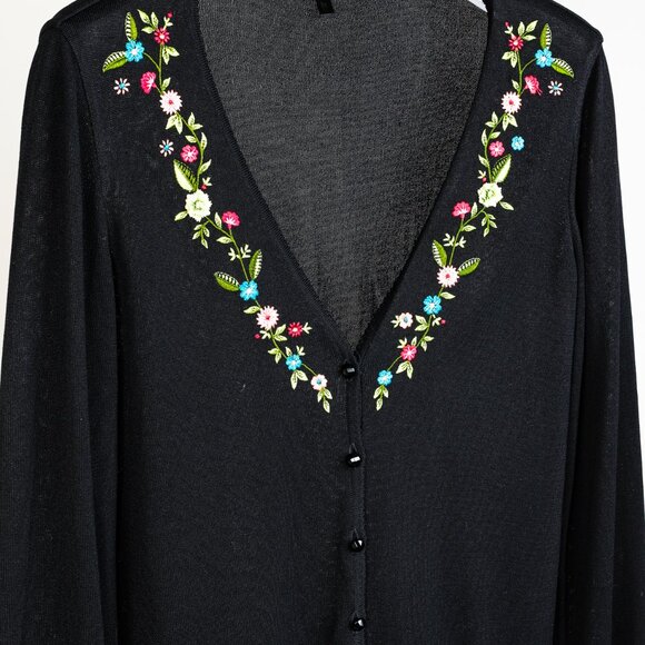 Escada Black Floral Embroidered Deep V Cardigan - Picture 3 of 11